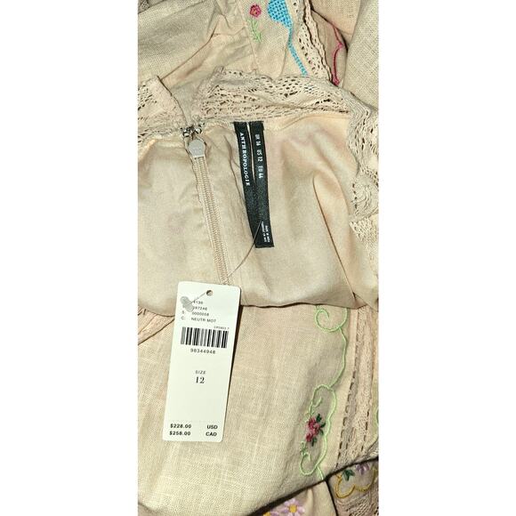 New Anthropologie Linen Blend Puff-Sleeve V-Neck Mini Dress $228 SIZE 12 Neutral - Picture 6 of 6